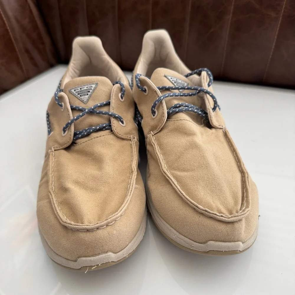 Columbia PFG‎ Boat Shoes Tan Canvas Lace Up Performance Fishing Gear Men Size 14